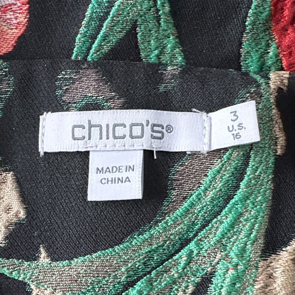 CHICO’s Tropical Tapestry Embroidery Long Blazer in Black/Red/Gold Size 3 (16) - Picture 7 of 9